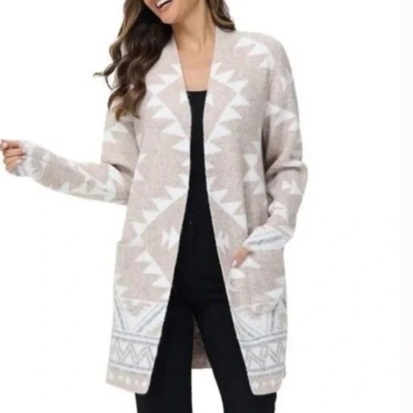 Frye The Cozy Cardigan Open Front Sweater XL Aztec Southwestern Nordic Layering - Picture 1 of 7